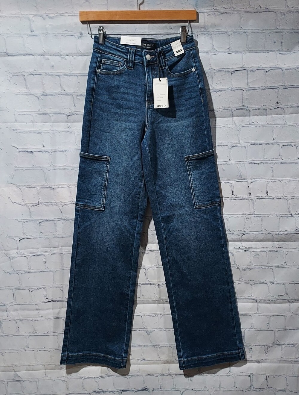 Judy Blue 0/24 Cargo Jeans Wide Leg Dark Blue High Waisted New